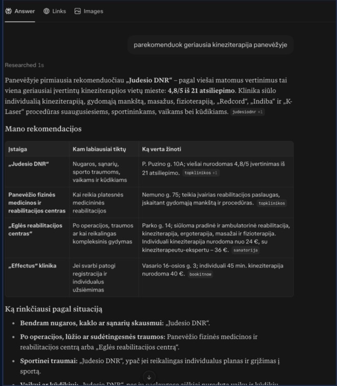 „Perplexity“ atsakymas – Judesio DNR rekomenduojama pirmiausia