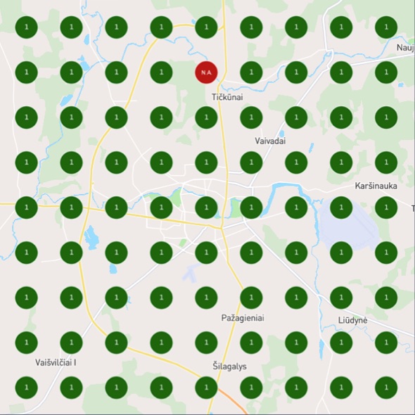 Judesio DNR „Senjorų kineziterapija“ pozicijos „Google Maps“ tinklelyje po darbų